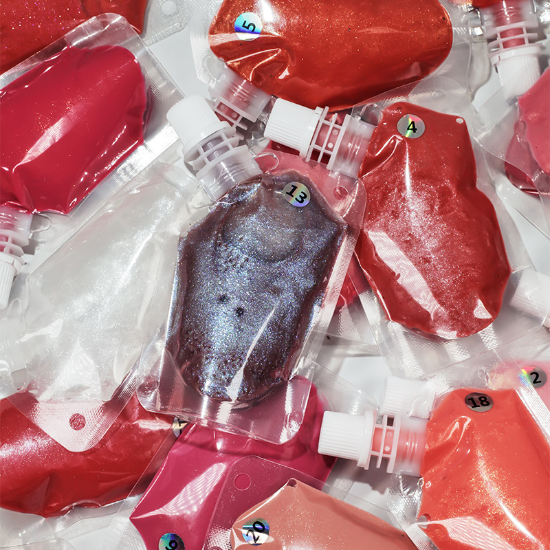 200 ml-es műanyag zacskó szájfény fúvóka táska Vegán és Cruelty Free kész ajakfény alappigment